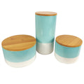 Set of Three Canisters Aqua Green Ceramic Storage Jars with Lids in Green