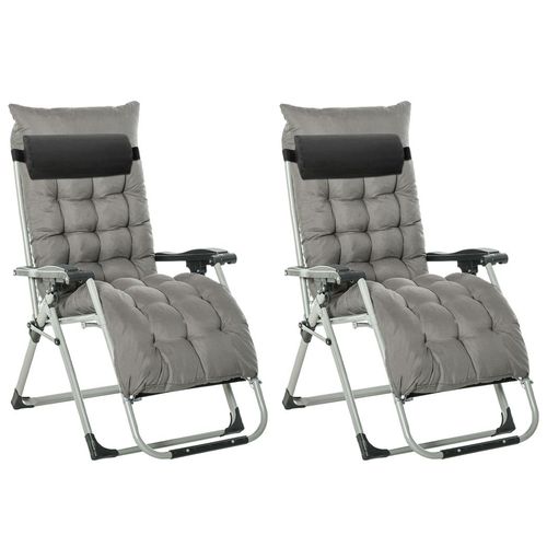 2 PCS Reclining Zero Gravity Chair Folding Lounger Cushion Dark Grey