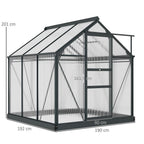 Polycarbonate Walk-In Greenhouse - Aluminium Frame - 6x6ft - Slide Door