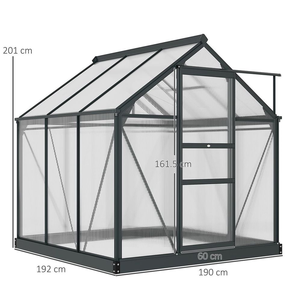 Polycarbonate Walk-In Greenhouse - Aluminium Frame - 6x6ft - Slide Door
