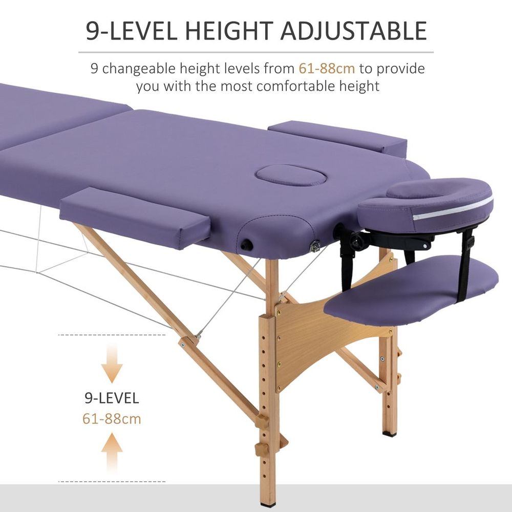 Purple Folding Massage Bed - Portable Spa Table for Beauty Treatments - Sturdy & Adjustable - Carry Bag Included