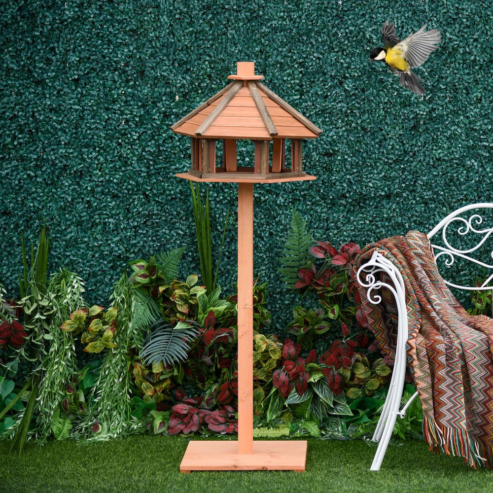 Wooden Bird Feeder Bird Table with Roof for Outside Use Brown 130cm
