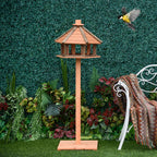 Wooden Bird Feeder Bird Table with Roof for Outside Use Brown 130cm