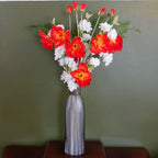 100cm Poppy & White Blossom Arrangement with Glass Vase