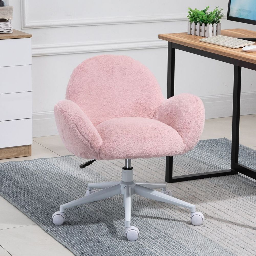 Fluffy Pink Leisure Chair w/ Backrest & Armrest for Bedroom