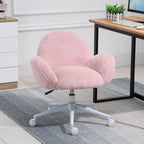 Fluffy Pink Leisure Chair w/ Backrest & Armrest for Bedroom