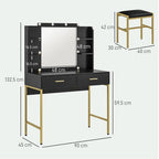 Makeup Vanity Desk Set with Lighted Mirror, Stool, Drawers