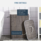 Bamboo Laundry Basket with Flip Lid Foldable, Grey Handles Lining