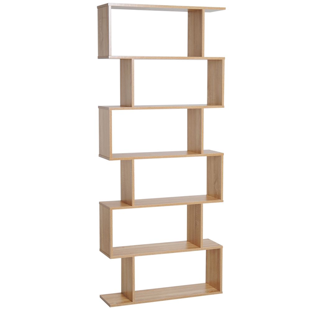 Wooden Wood S Shape Storage Display 6 Shelves Room Divider Unit Chest Bookshelf Bookcase Cupboard Cabinet Home Office Furniture (Oak)
