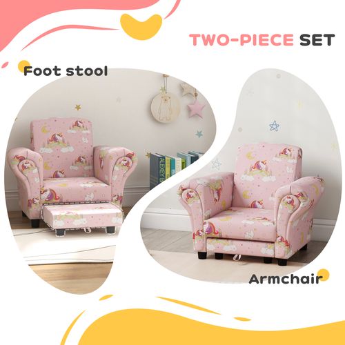 2 Piece Kids Sofa Set with Unicorn Design, for Nursery