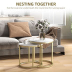 2 Pcs Coffee Table with Faux Marble Side Accent Tables White