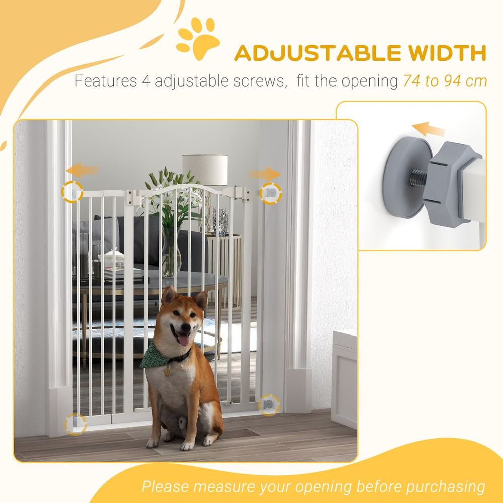 Adjustable Metal Pet Gate, Auto-Close Door - 74-94cm, White