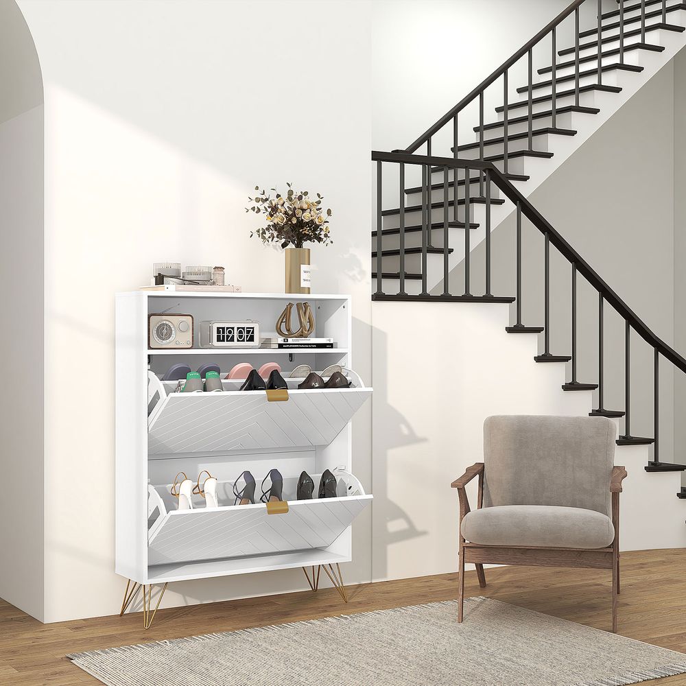 Shoe Storage Cabinet - 2 Flip Drawers - 12 Pairs Capacity - Dust-Free & Durable