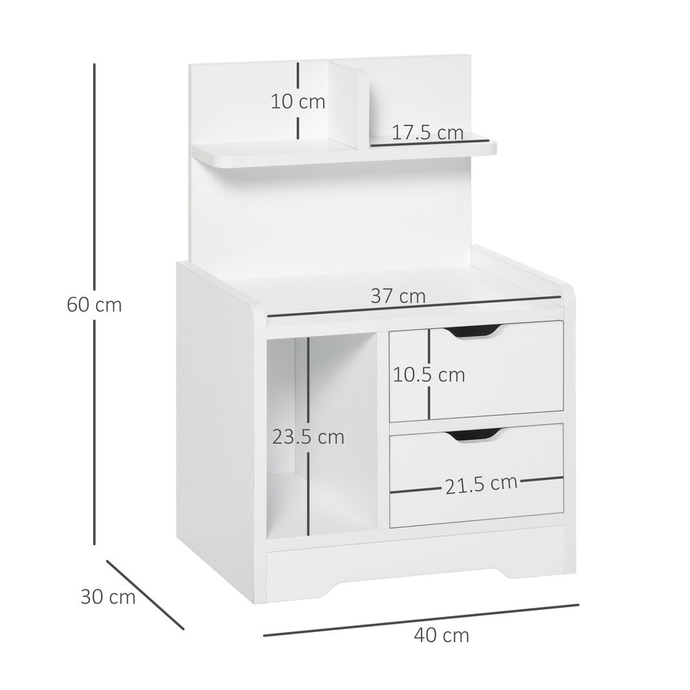 Bedside Table, Small Bedside Cabinet with 2 Drawers and Storage Shelves, Accent Table for Living Room, Bedroom, White