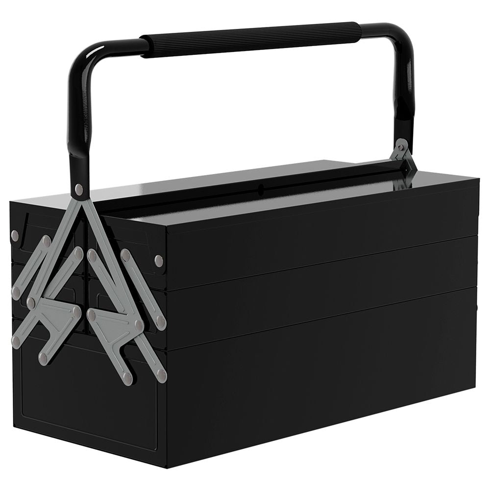 3 Tier Metal Toolbox with 5 Tray Carry Handle 45cmx22.5cmx34.5cm Black