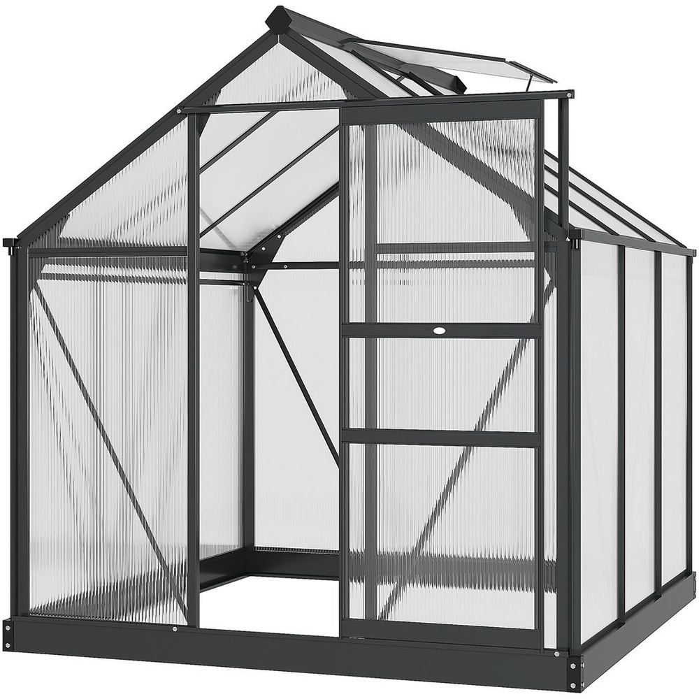 Polycarbonate Walk-In Greenhouse - Aluminium Frame - 6x6ft - Slide Door