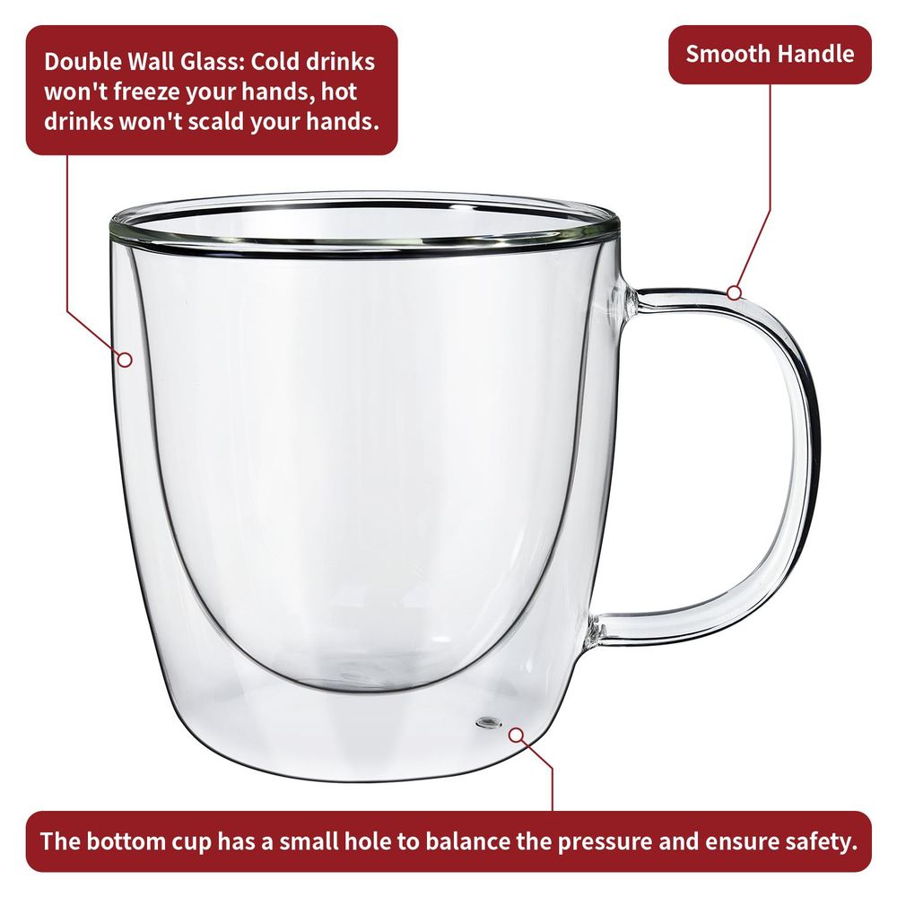 VITRUM Double Wall Glasses - Ideal for Coffee, Tea & More - Set of 2 - Durable & Elegant Design