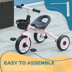 Kids Trike - Adjustable Seat, Basket, Bell - Ages 2-5 - Pink