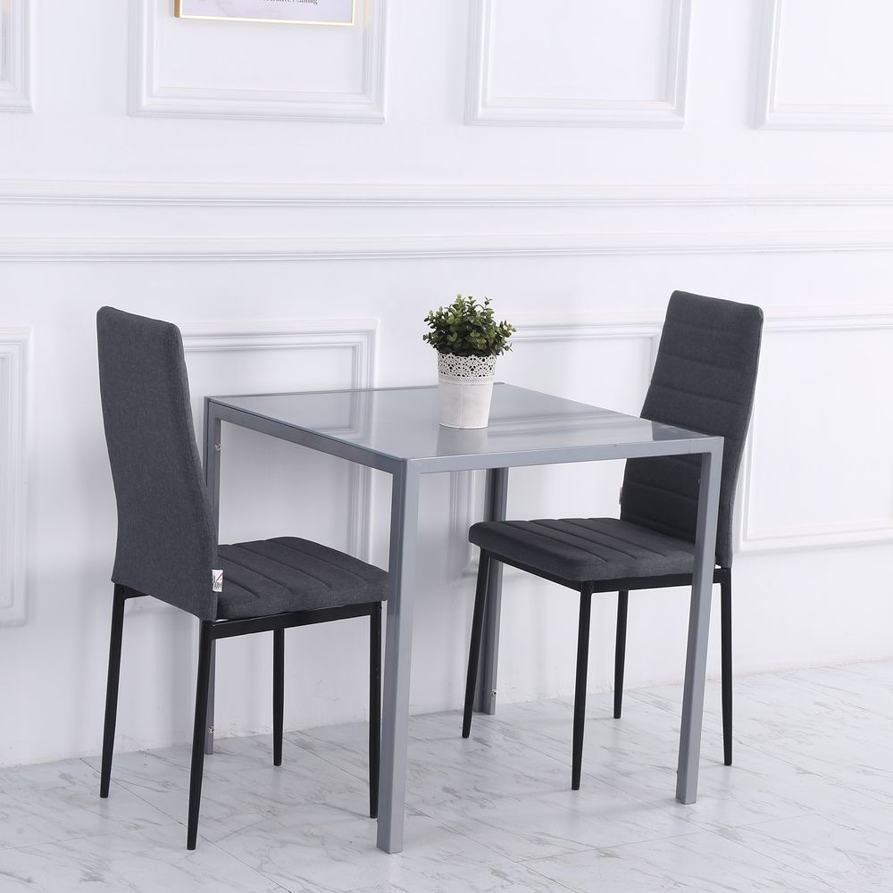 Modern Square Dining Table, Seats 4, with Glass Top & Metal Legs for Dining Room, Living Room, Greyare Design with Tempered Glass & Metal Legs