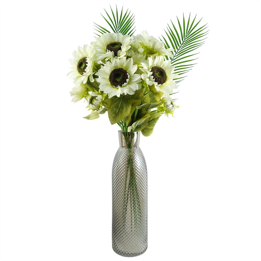 Pack of 6 x 88cm White Artificial Sunflower - 18 heads in White