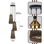 3 Head Natural Wicker Basket Style Retro Industrial Vintage Rattan Ceiling Pendant in Rattan