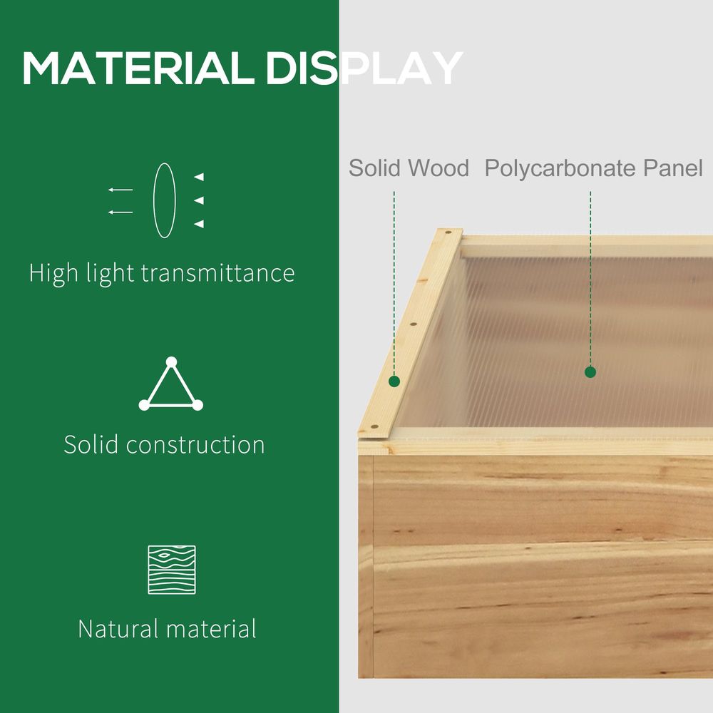 Wooden Cold Frame Greenhouse, 100 x 50 x 36 cm, Natural - Easy Access
