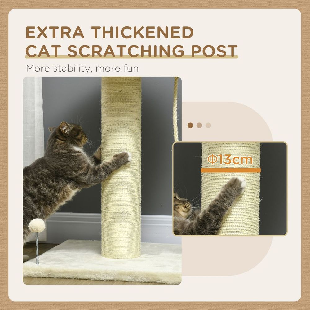 Indoor Cat Tree - Sisal Scratching Post, Spacious Kitten Bed - Cream