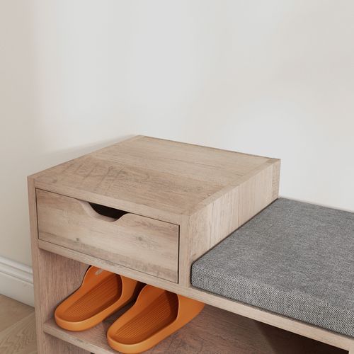Upholstered Entryway Shoe Bench with Storage Drawer Distressed