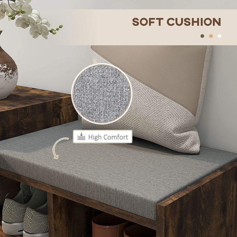 Upholstered Entryway Shoe Bench with Storage Drawer Open Shelf Brown