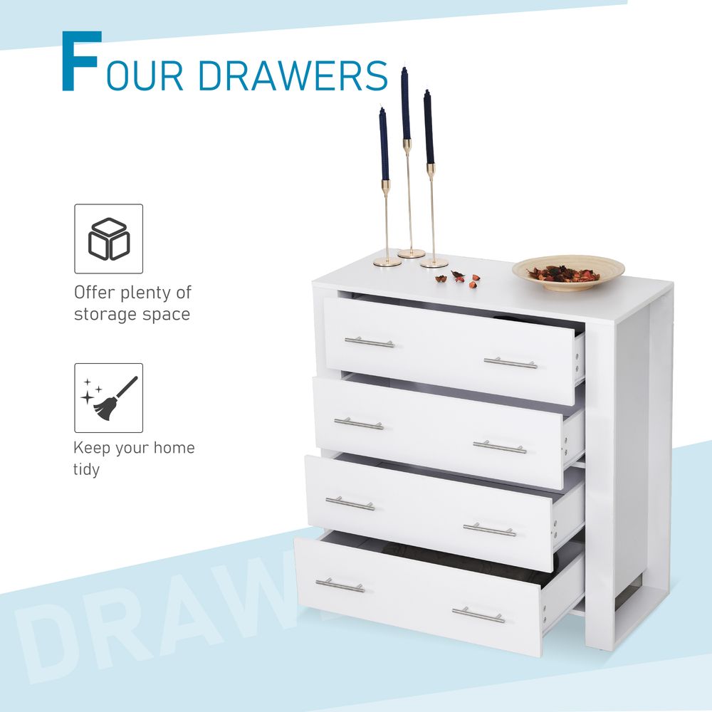 Chest Of 4 Drawers Storage Cabinet Bedroom Clothes w/Metal Handles Base Freestanding Unit Furnishing Living Room White