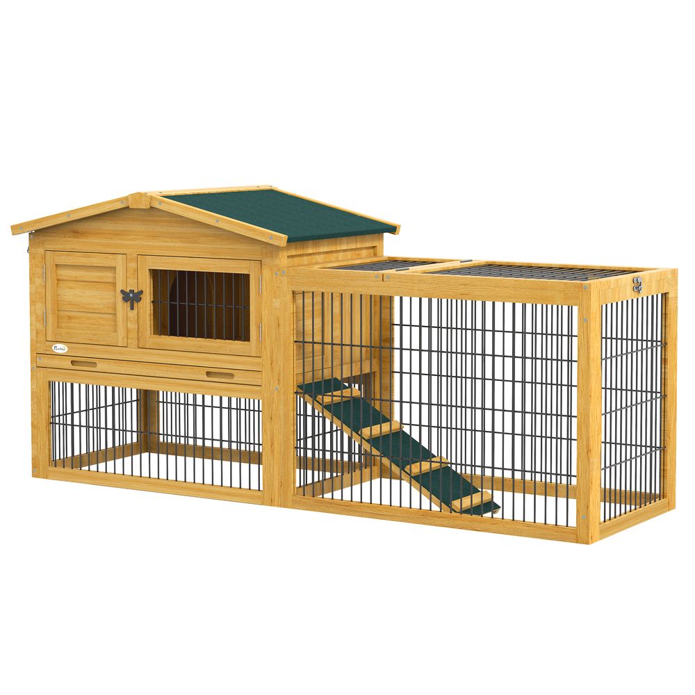 Rabbit Hutch Pet House Outdoor Run Design w/ Water-Resistant Paint Ramp