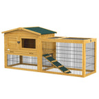 Rabbit Hutch Pet House Outdoor Run Design w/ Water-Resistant Paint Ramp