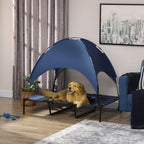 122cm Elevated Dog Bed Cooling Raised Pet Cot UV Protection Canopy Blue