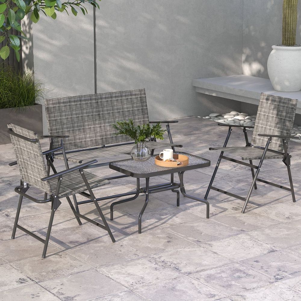 Patio Furniture Set - Table, Foldable Chairs, Loveseat, Stylish Design!