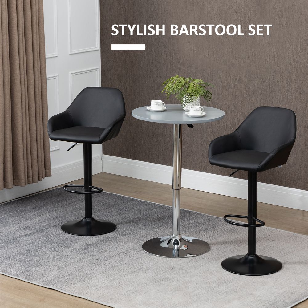 Swivel Barstools - Set of 2 - PU Leather - Footrest - Backrest - Black