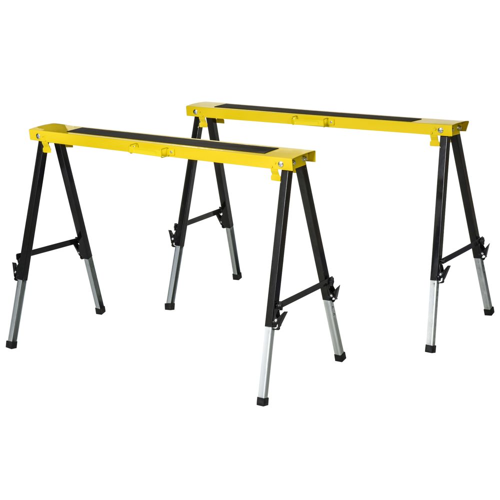 2PCS Saw Horse Twin Pack Folding Workbench Adjustable Metal Trestle Stands with Non-Slip EVA Surface for Sawing Work Max Load 100kg