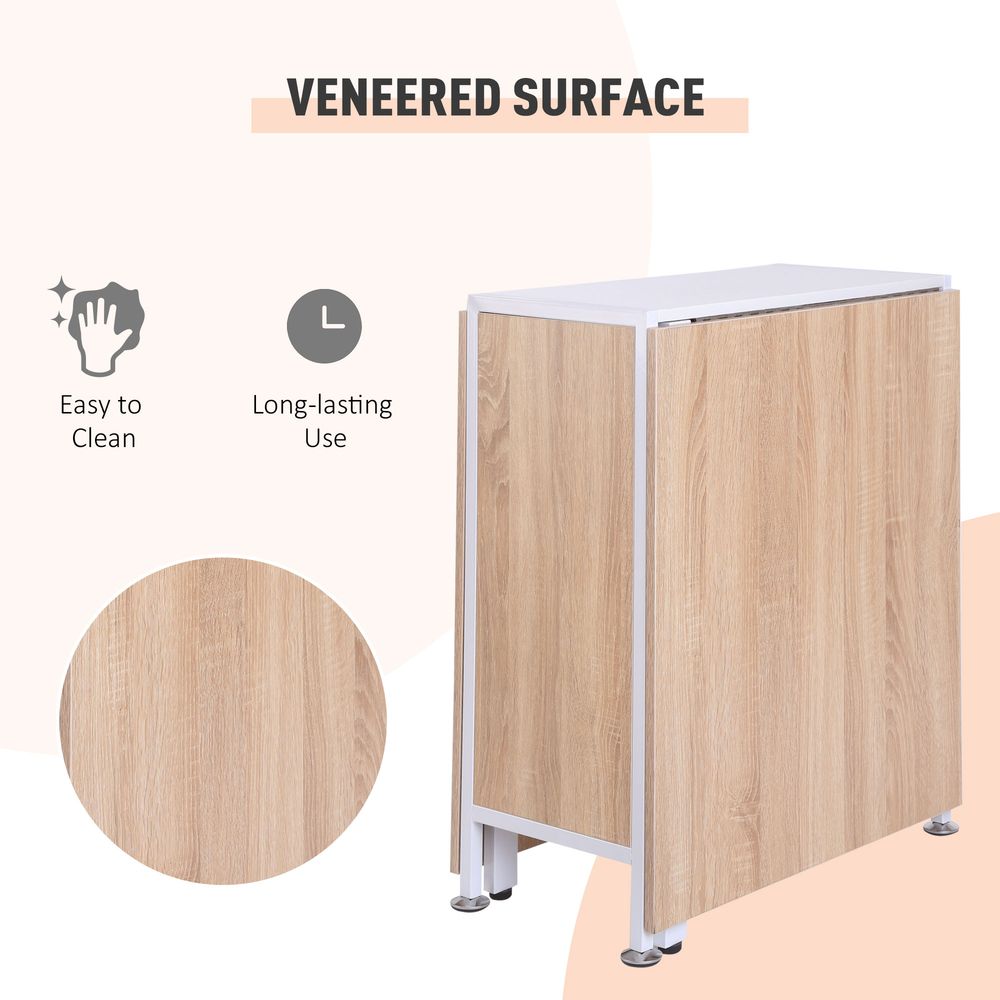 Foldable Drop Leaf Dining Table Folding Workstation for Small Space with Storage Shelves Cubes Oak & White