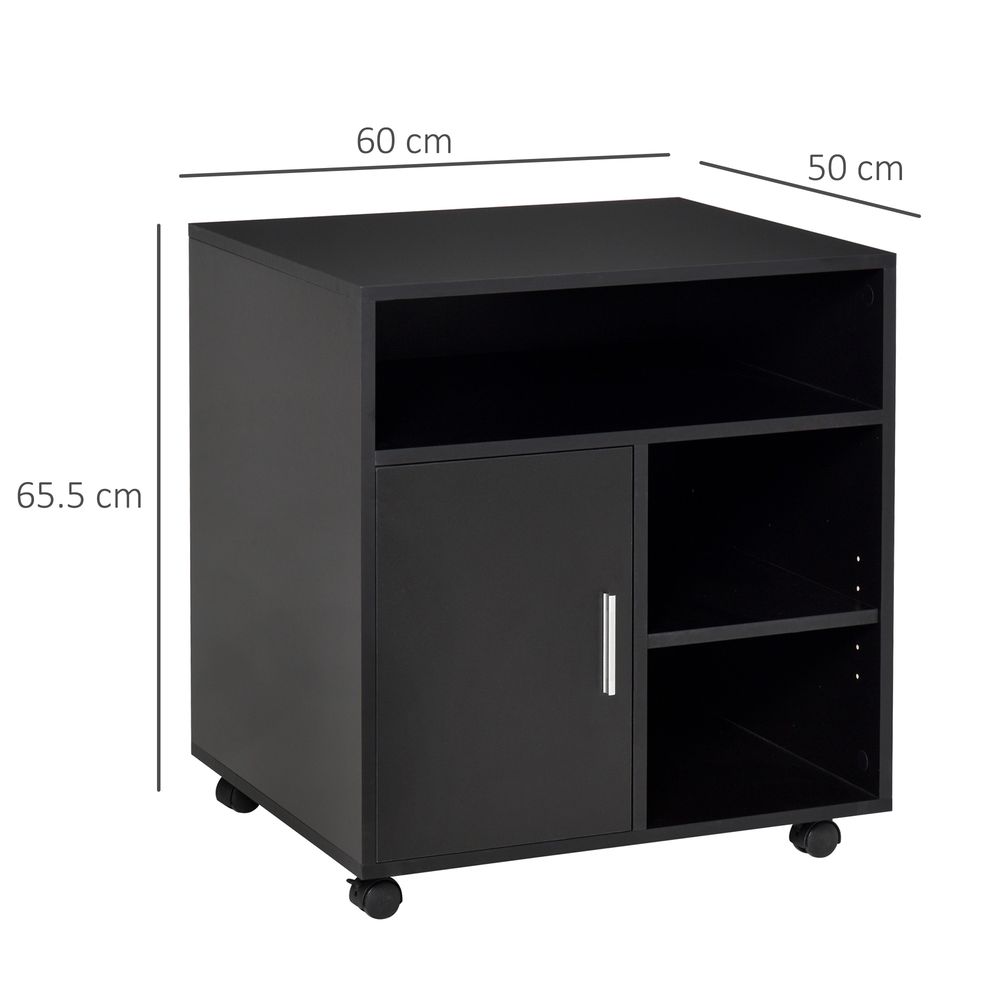 Multi-Storage Printer Stand Unit Office Desk Side Mobile Storage w/Wheels Modern Style 60L x 50W x 65.5H cm - Black