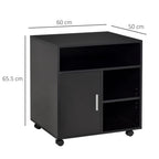 Multi-Storage Printer Stand Unit Office Desk Side Mobile Storage w/Wheels Modern Style 60L x 50W x 65.5H cm - Black