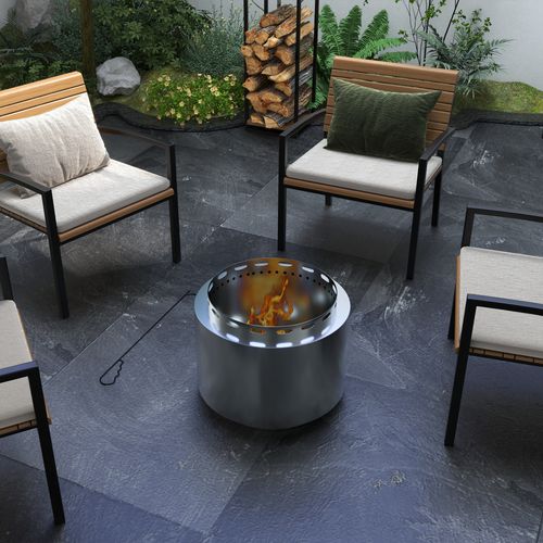 48.5cm Smokeless Wood Burning Firepit Stainless Steel Fire Pit, Silver
