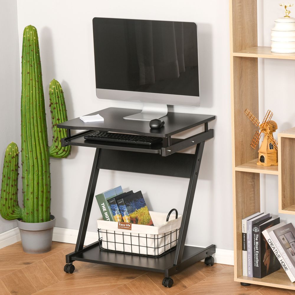 Movable Computer Desk with 4 Moving Wheels Sliding Keyboard Tray Home Office Workstation Black
