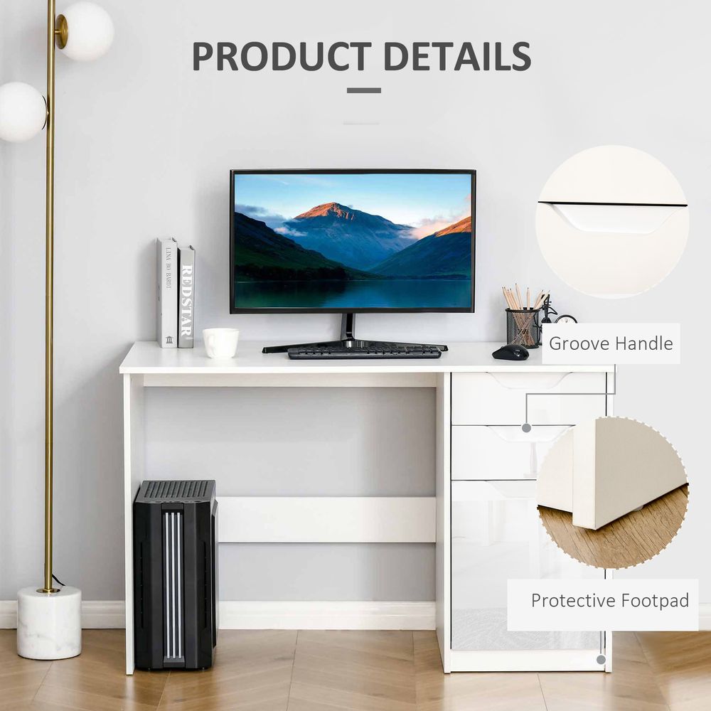 High Gloss White Computer Workstation w/ Drawers - for Home Office