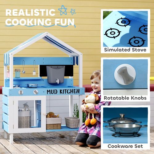 Kids Mud Kitchen, Outdoor Play Kitchen for Boys Girls, Blue