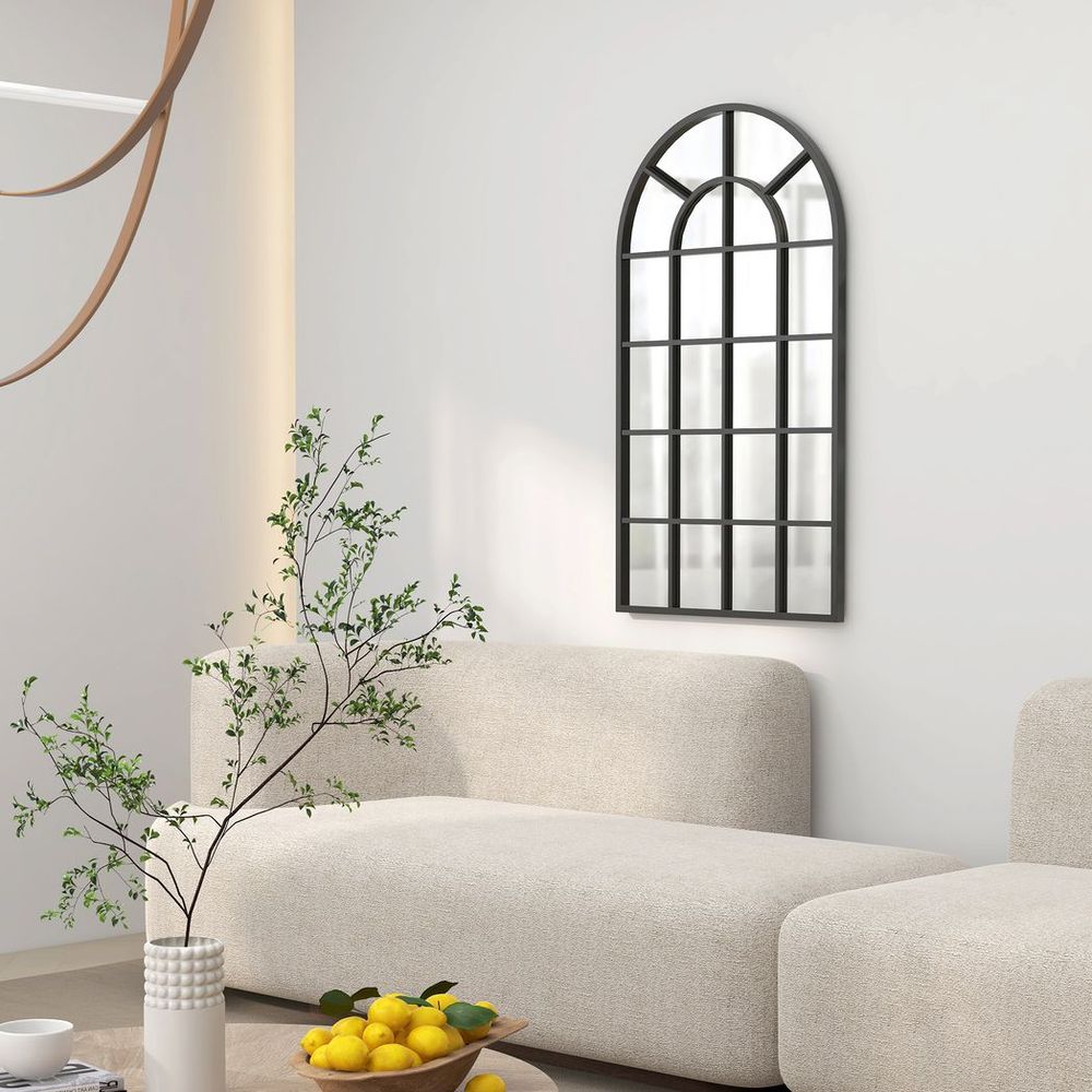Modern Arch Window Wall Mirror for Living Room Bedroom, 110x62cm, Black