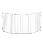 Pet Safety Gate - 3-Panel Metal Fence w/ Door - White