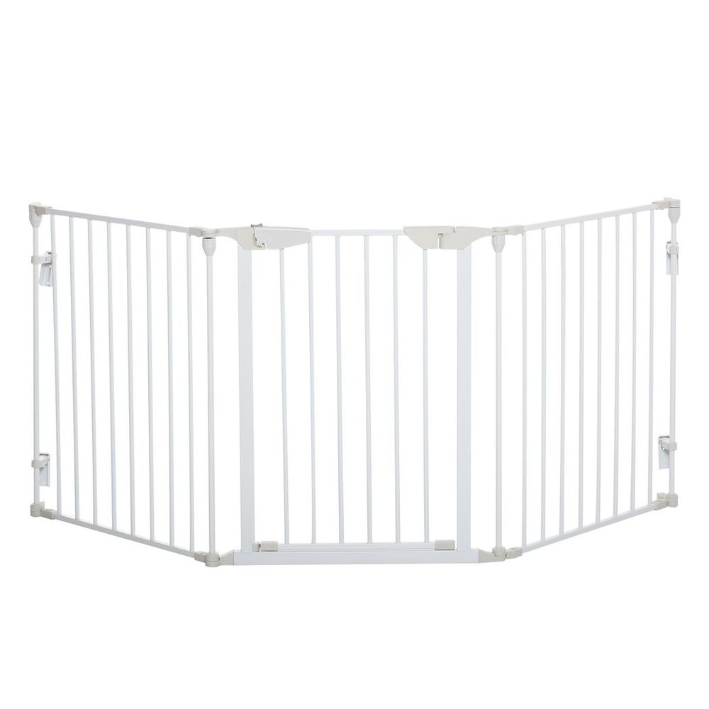 Pet Safety Gate - 3-Panel Metal Fence w/ Door - White