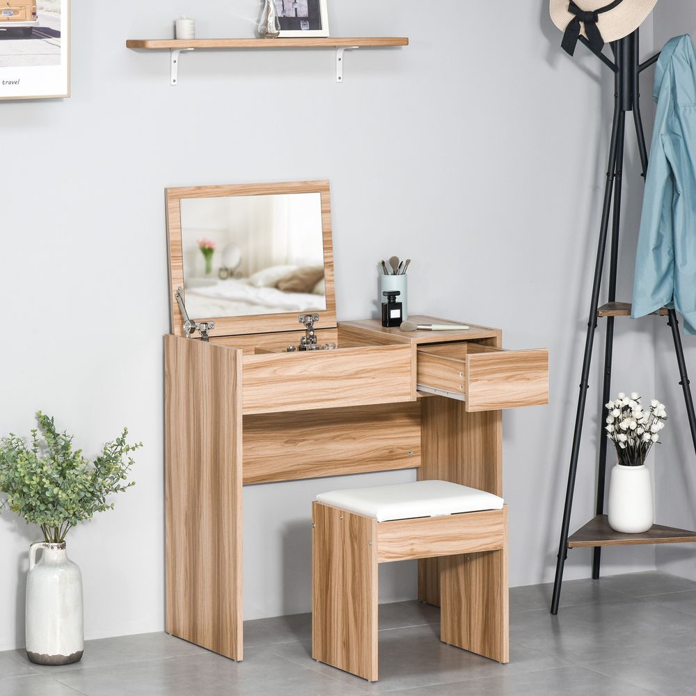 Dressing Table Set with Padded Stool - Stylish, Multi-Purpose, Mirror, Storage, Comfortable