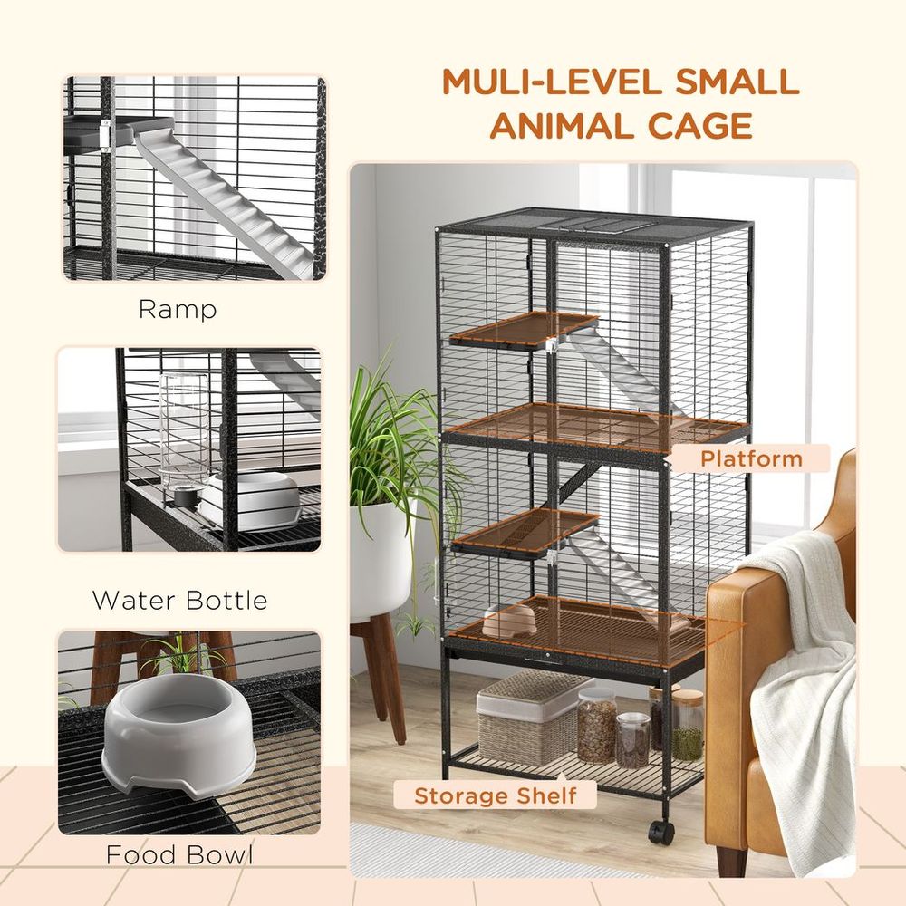 Premium 136cm Rolling Small Animal Cage - 3 Doors, Storage Shelf, Ideal for Ferrets & More!