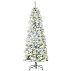 Artificial Snow Flocked Christmas Tree - 6ft Prelit Green White - Warm LED Lights