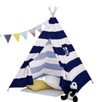 Neo Navy & White Stripe Kids Teepee - Quality Canvas Indian Tent for Hours of Fun
